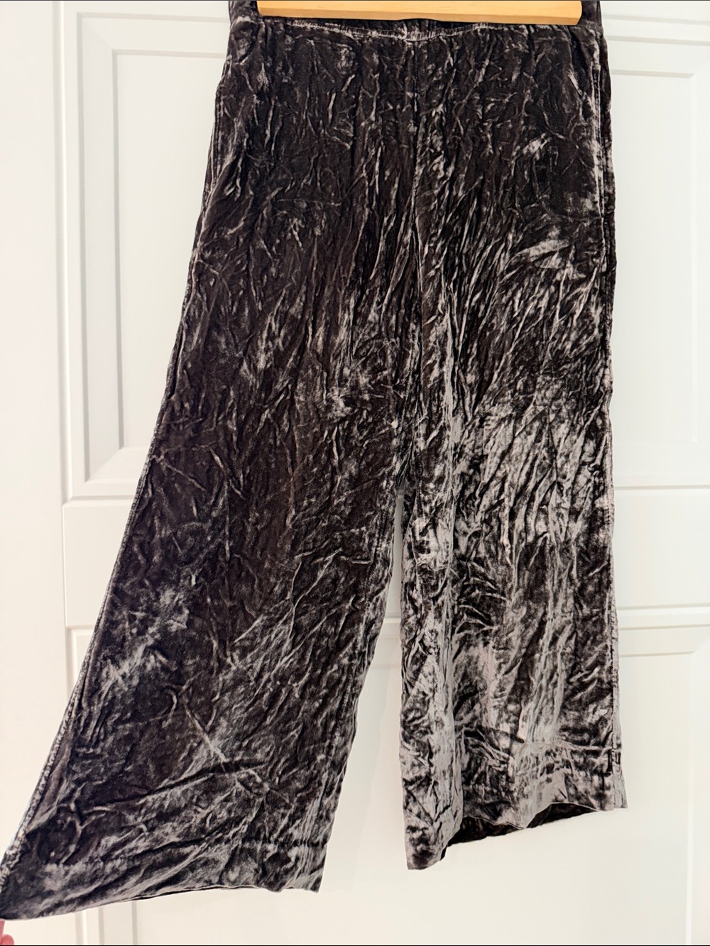 Madewell Chocolate Brown Silk blend crushed velvet wide leg pull on  pants -S